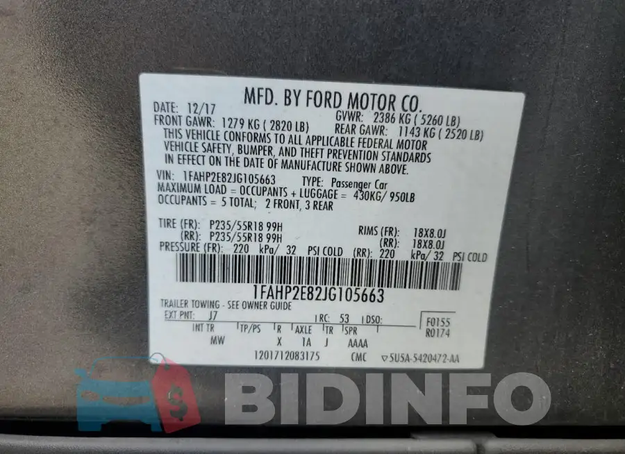 1FAHP2E82JG105663 Photo# 12