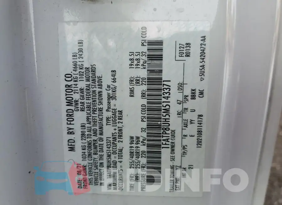 1FATP8UH5M5143371 Photo# 13