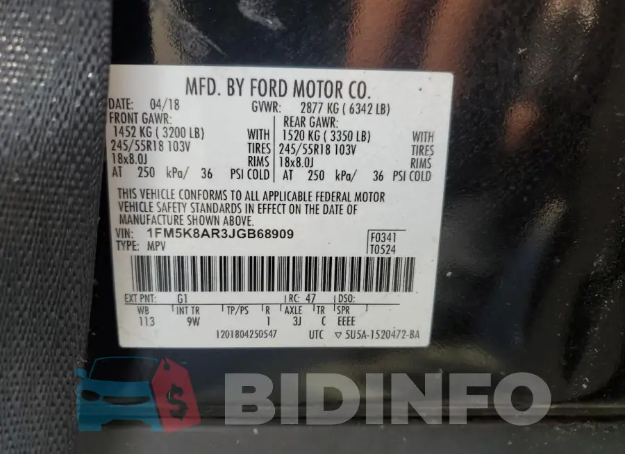 1FM5K8AR3JGB68909 Photo# 14