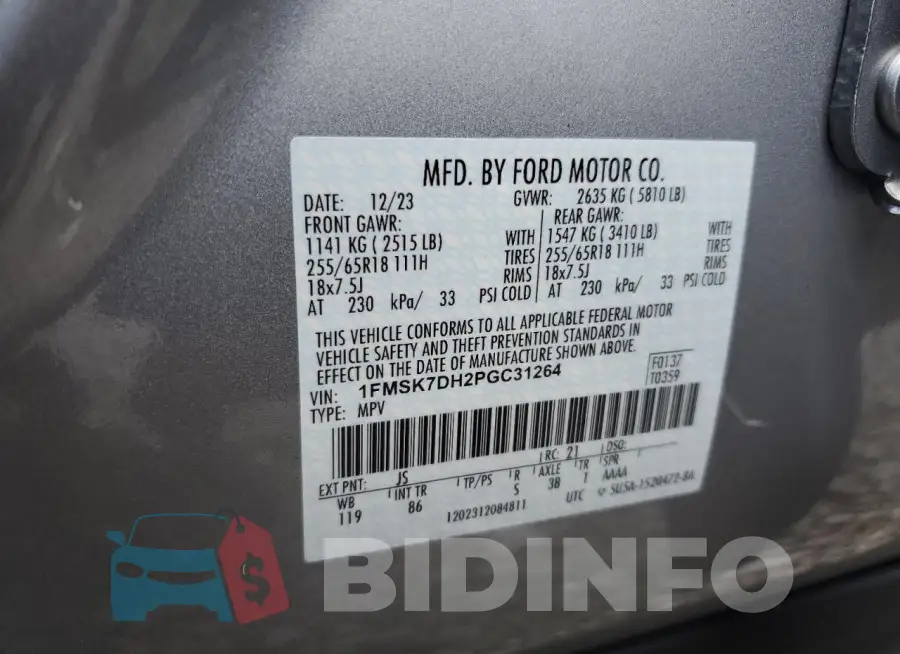 1FMSK7DH2PGC31264 Photo# 13