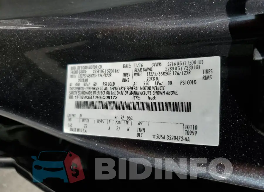 1FT8W3BT3HEC08172 Photo# 12
