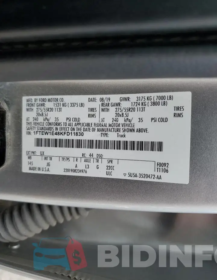 1FTEW1E48KFD11830 Photo# 12