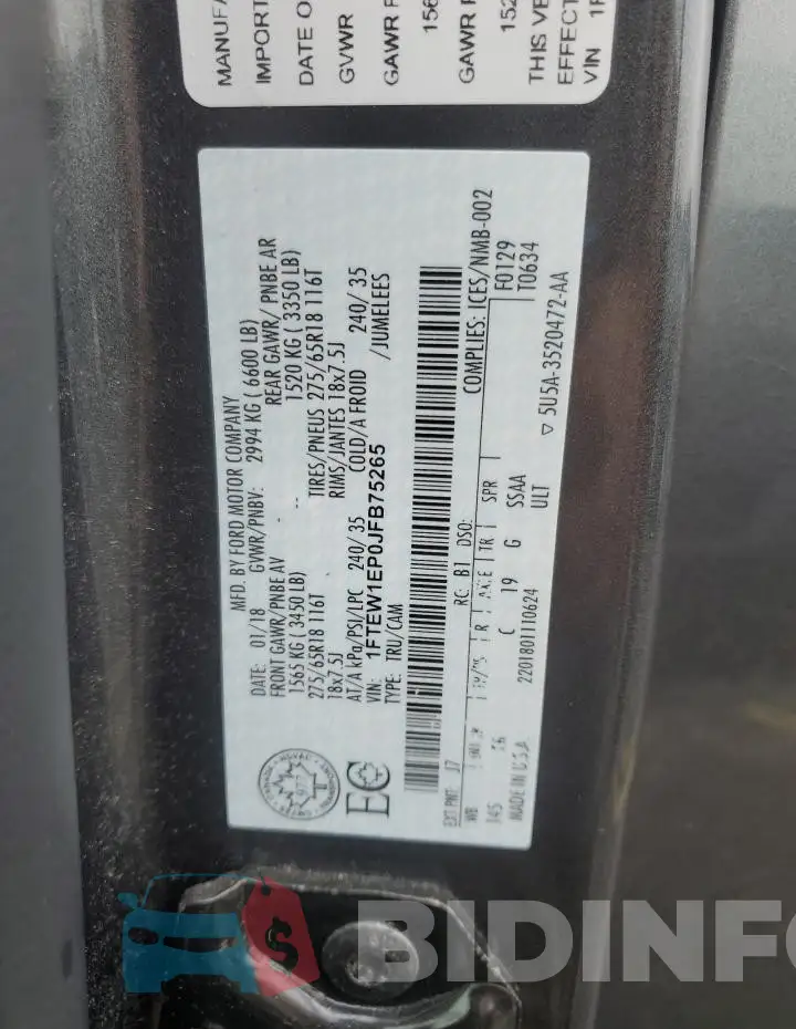 1FTEW1EP0JFB75265 Photo# 13