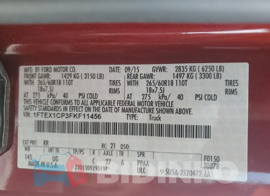 1FTEX1CP3FKF11456 Photo# 12