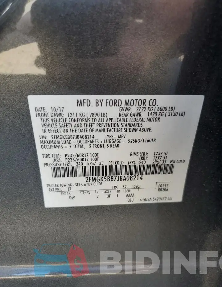 2FMGK5B87JBA08214 Photo# 13