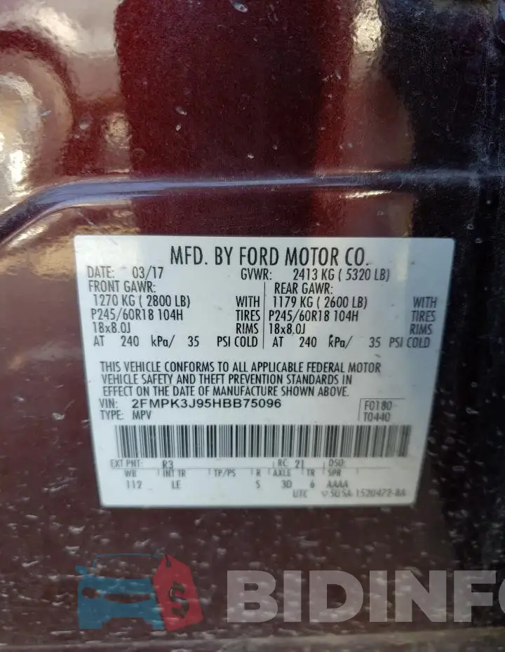 2FMPK3J95HBB75096 Photo# 13