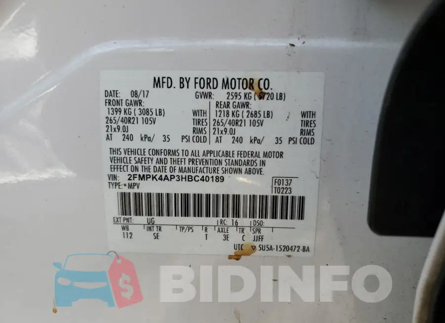 2FMPK4AP3HBC40189 Photo# 13
