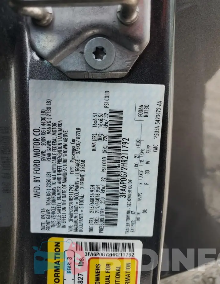 3FA6P0G72HR211792 Photo# 12