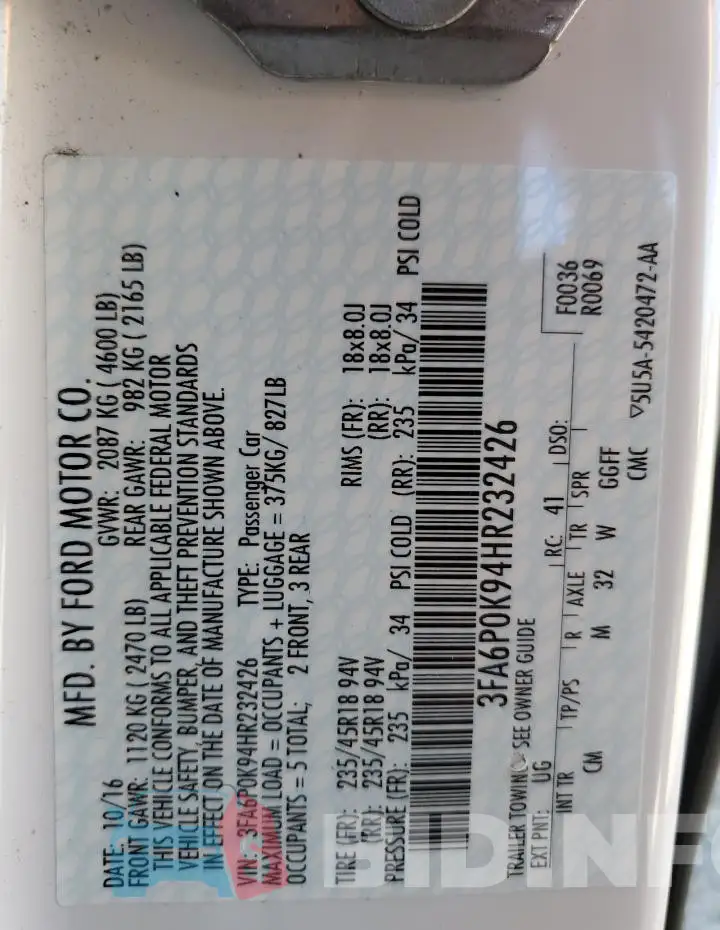 3FA6P0K94HR232426 Photo# 12