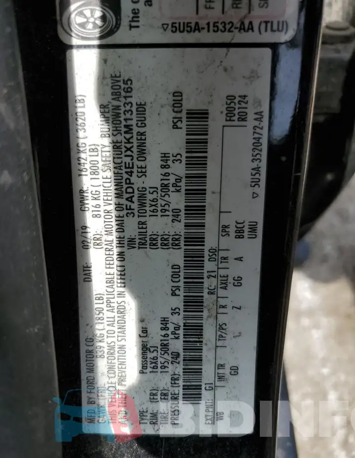 3FADP4EJXKM133165 Photo# 13