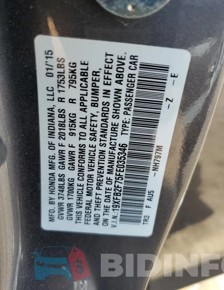 19XFB2F75FE035346 Photo# 12