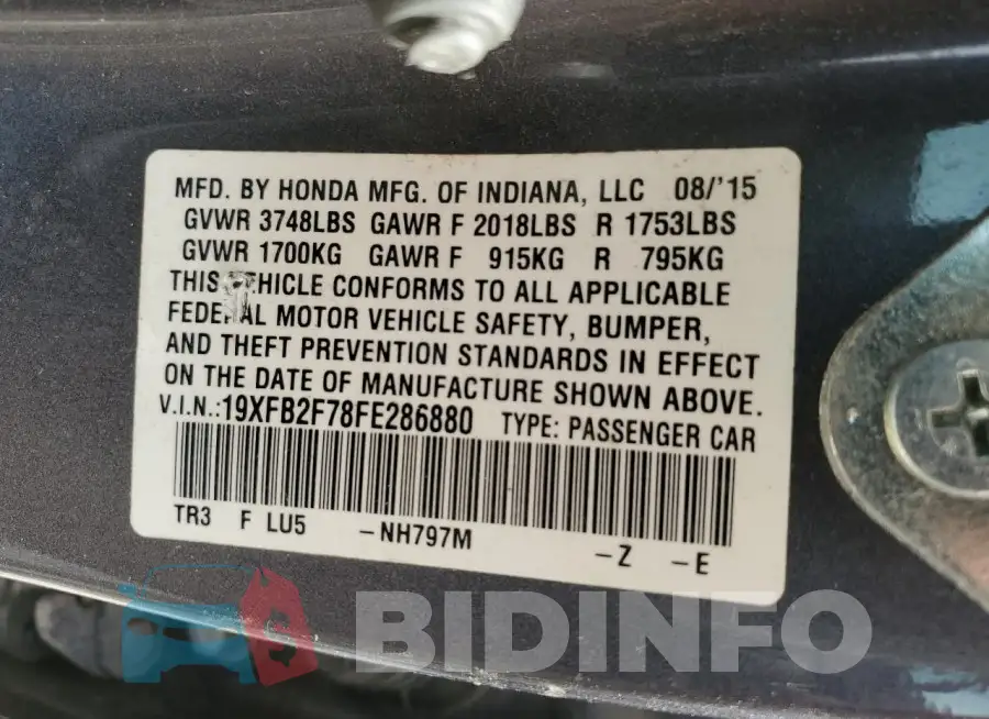 19XFB2F78FE286880 Photo# 13