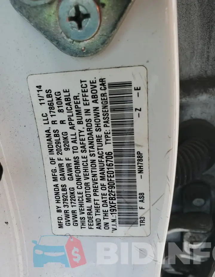 19XFB2F90FE016706 Photo# 12