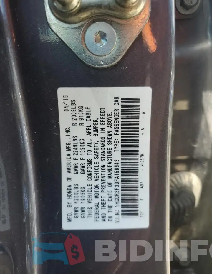 1HGCR2F30FA158942 Photo# 12