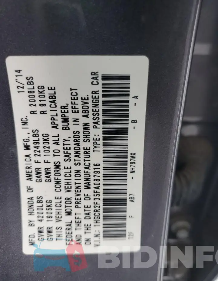 1HGCR2F35FA087916 Photo# 12