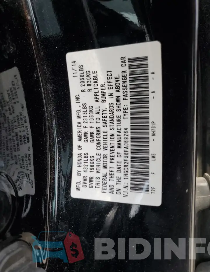 1HGCR2F56FA069264 Photo# 13