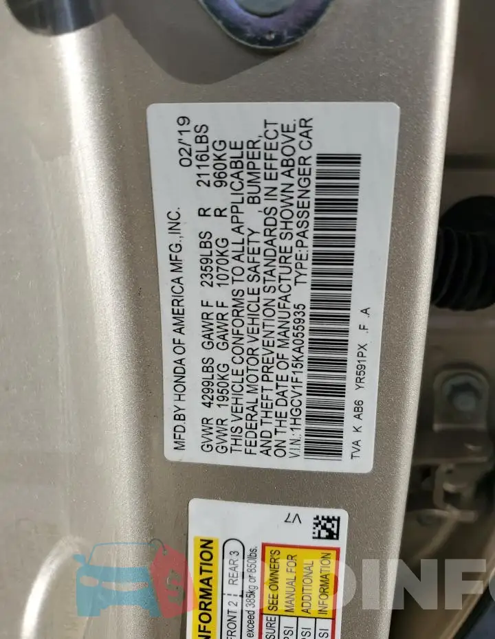 1HGCV1F15KA055935 Photo# 12
