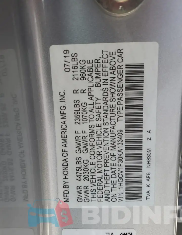 1HGCV1F30KA133409 Photo# 13