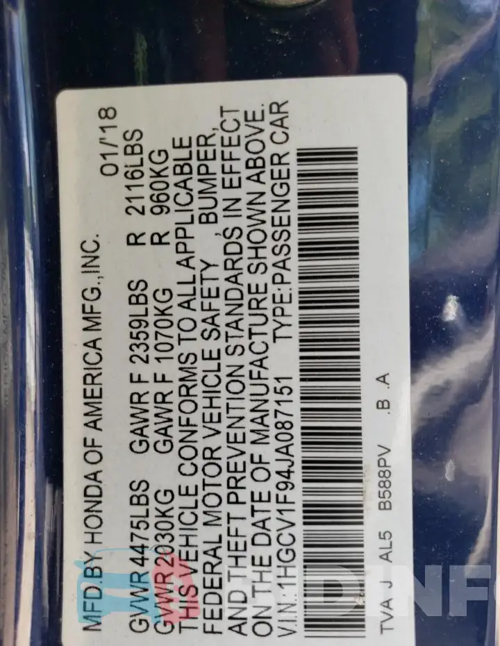 1HGCV1F94JA087151 Photo# 13