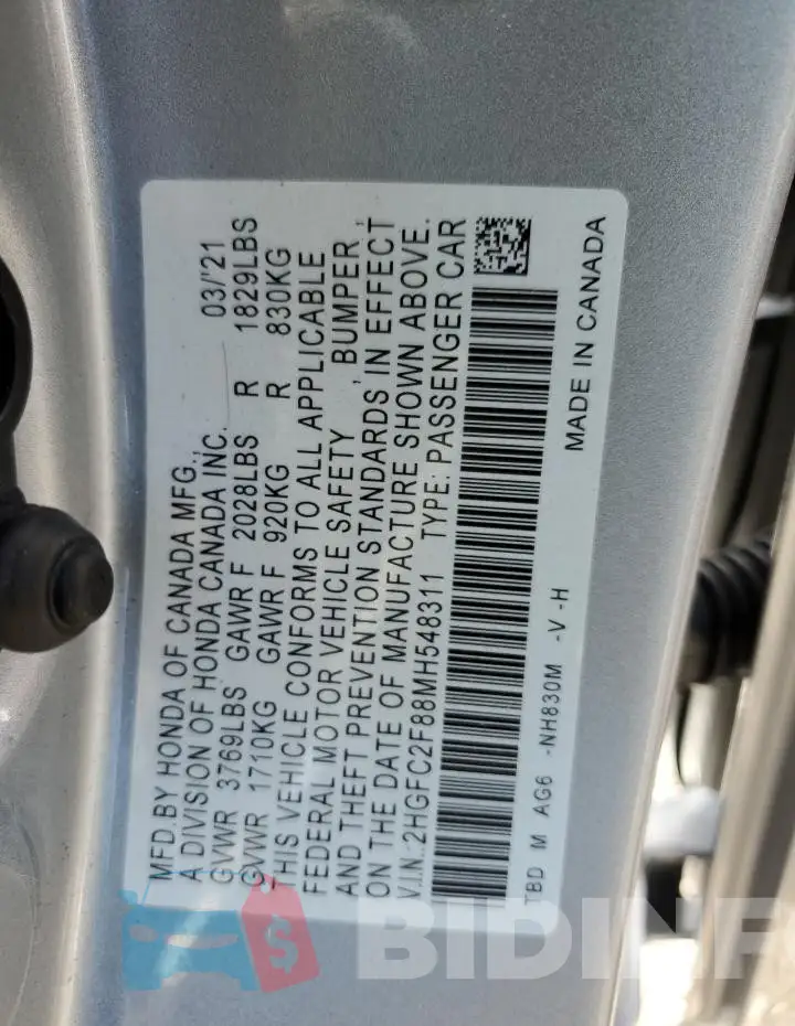 2HGFC2F88MH548311 Photo# 13