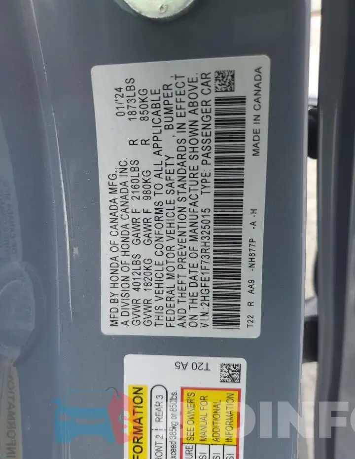 2HGFE1F73RH325015 Photo# 13