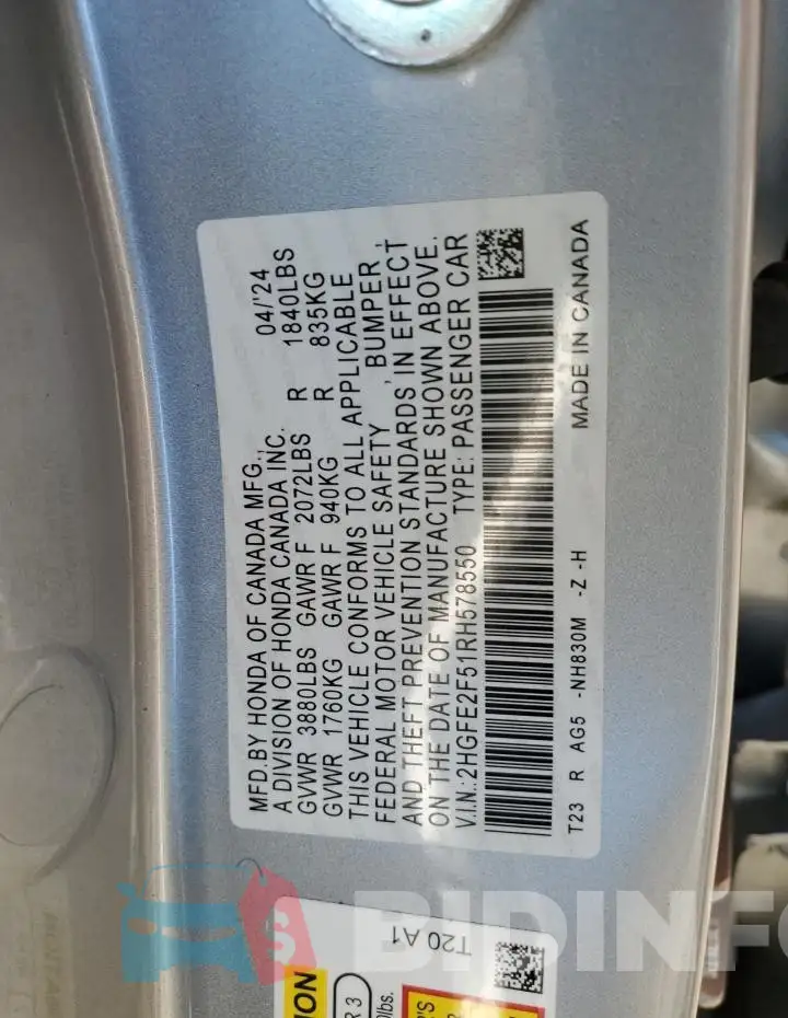 2HGFE2F51RH578550 Photo# 12