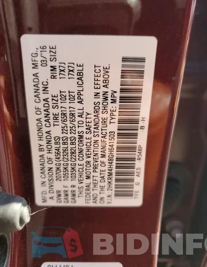 2HKRM4H48GH641503 Photo# 13