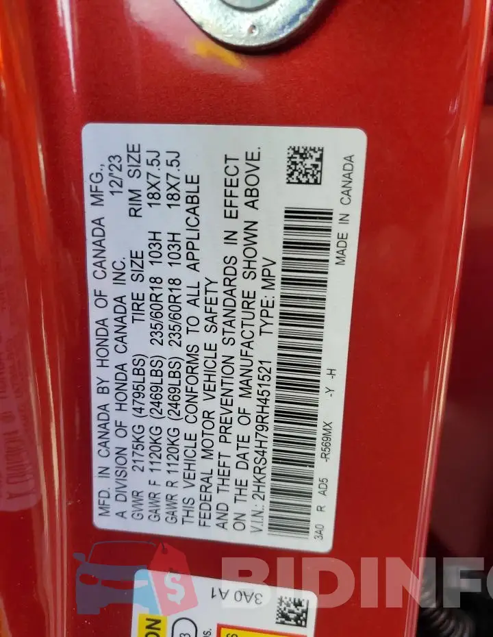 2HKRS4H79RH451521 Photo# 13