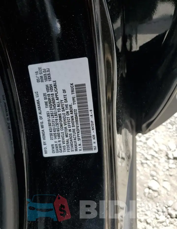 5FPYK3F61HB004072 Photo# 12