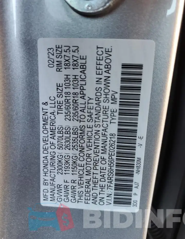 7FARS6H56PE026218 Photo# 13