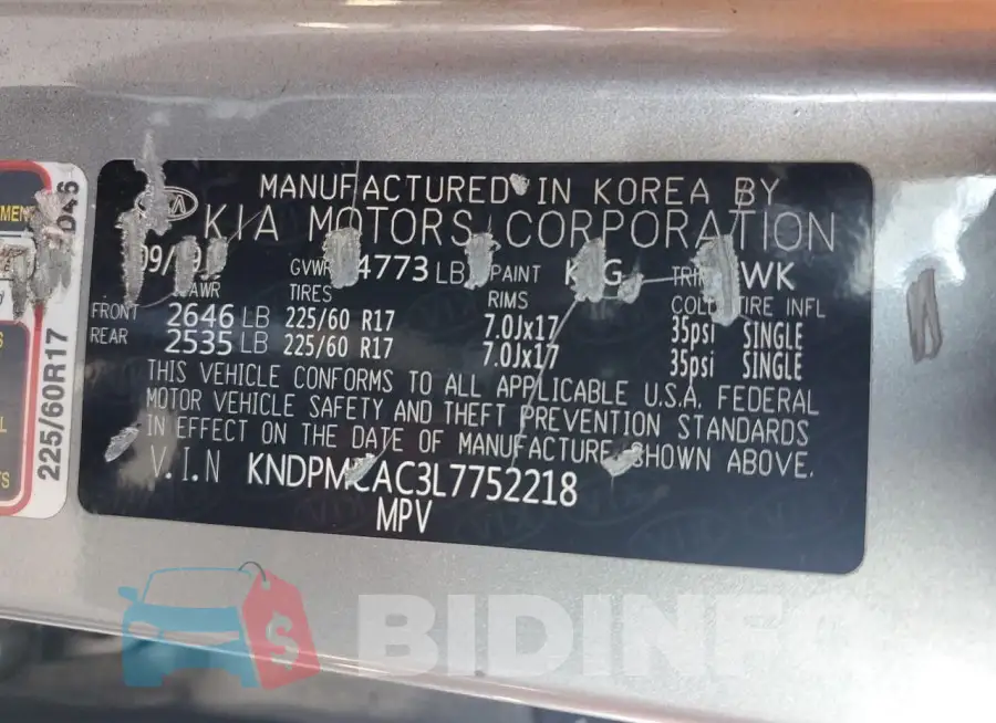 KNDPMCAC3L7752218 Photo# 12