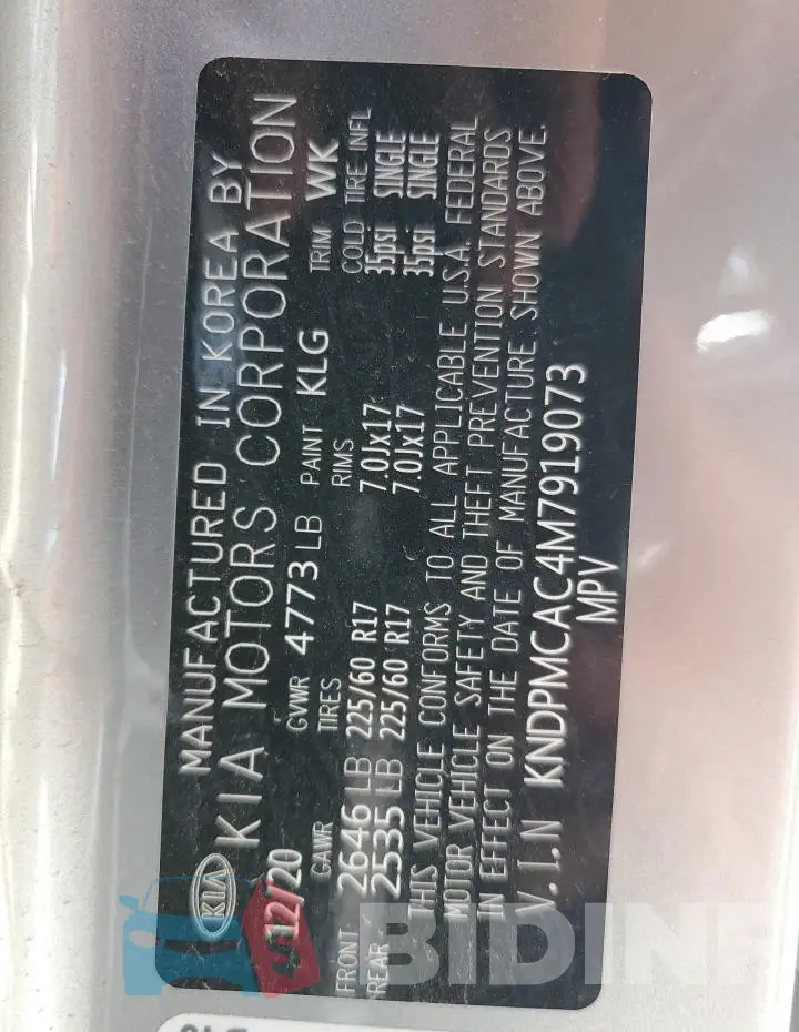 KNDPMCAC4M7919073 Photo# 13