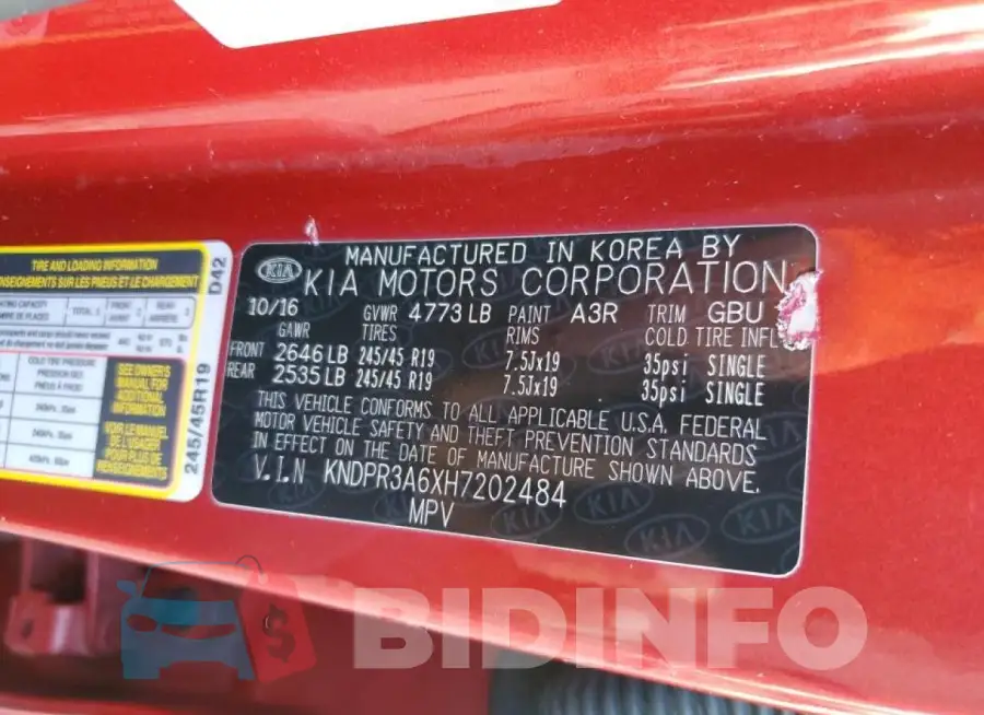 KNDPR3A6XH7202484 Photo# 13
