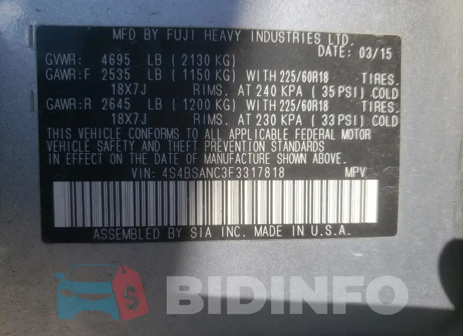 4S4BSANC3F3317818 Photo# 14