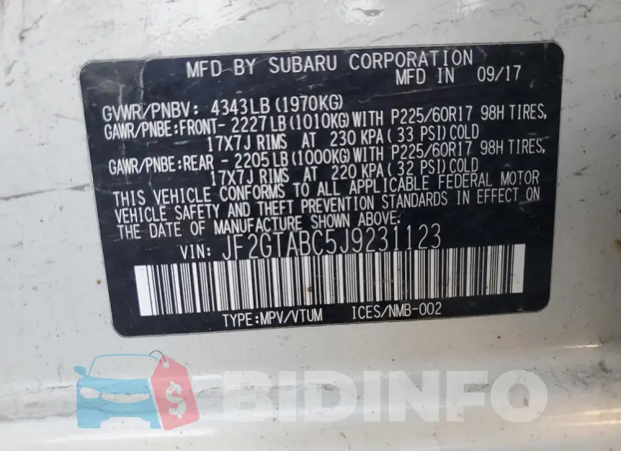 JF2GTABC5J9231123 Photo# 13