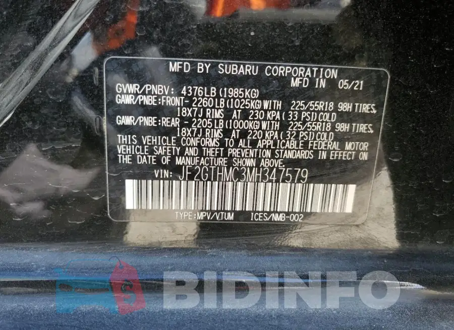 JF2GTHMC3MH347579 Photo# 13