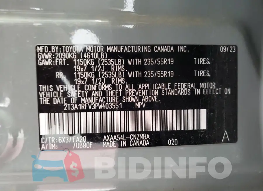 2T3A1RFV3PW403551 Photo# 13