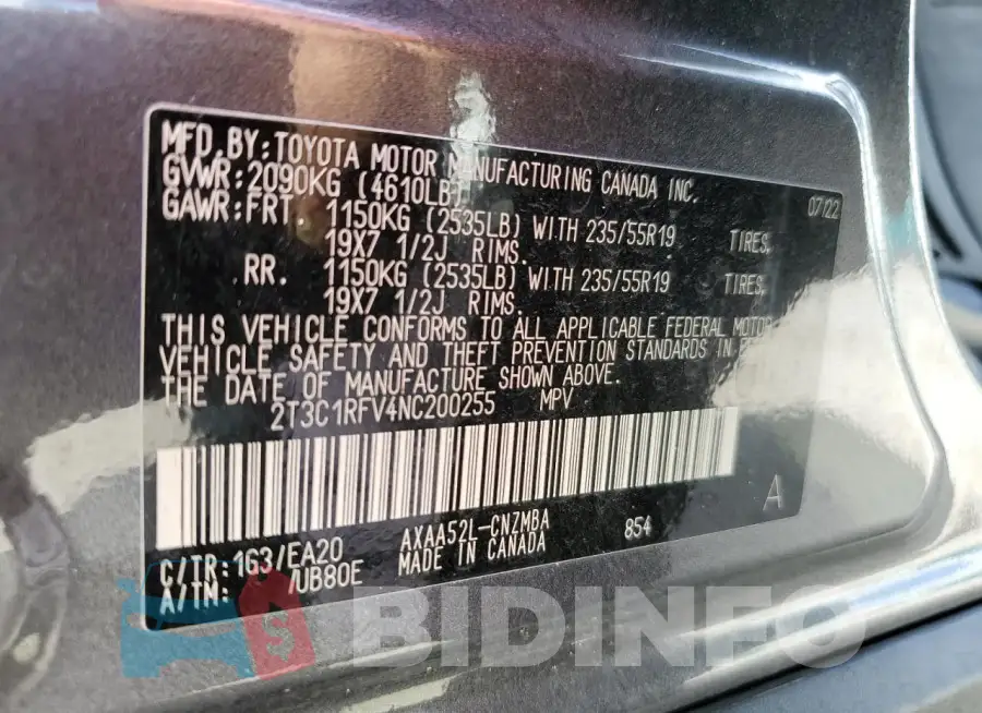 2T3C1RFV4NC200255 Photo# 13
