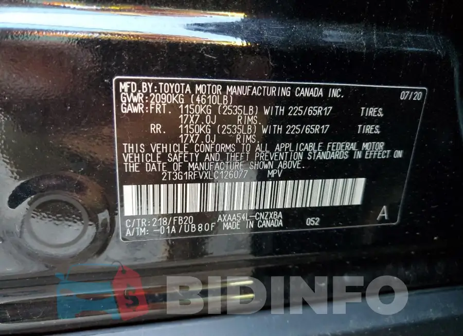 2T3G1RFVXLC126077 Photo# 14