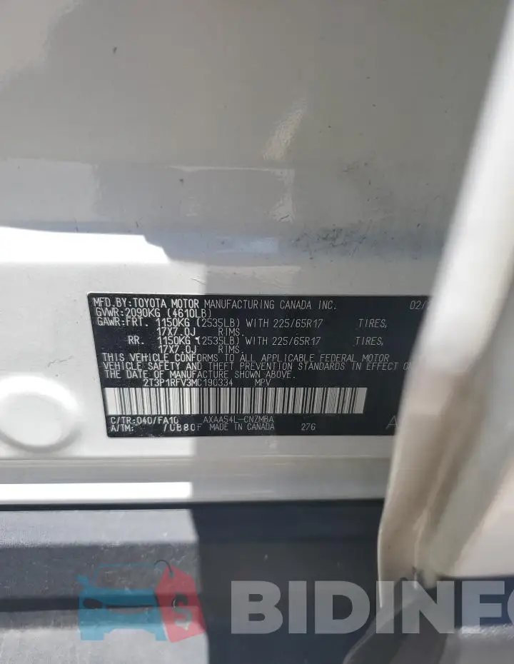 2T3P1RFV3MC190334 Photo# 13