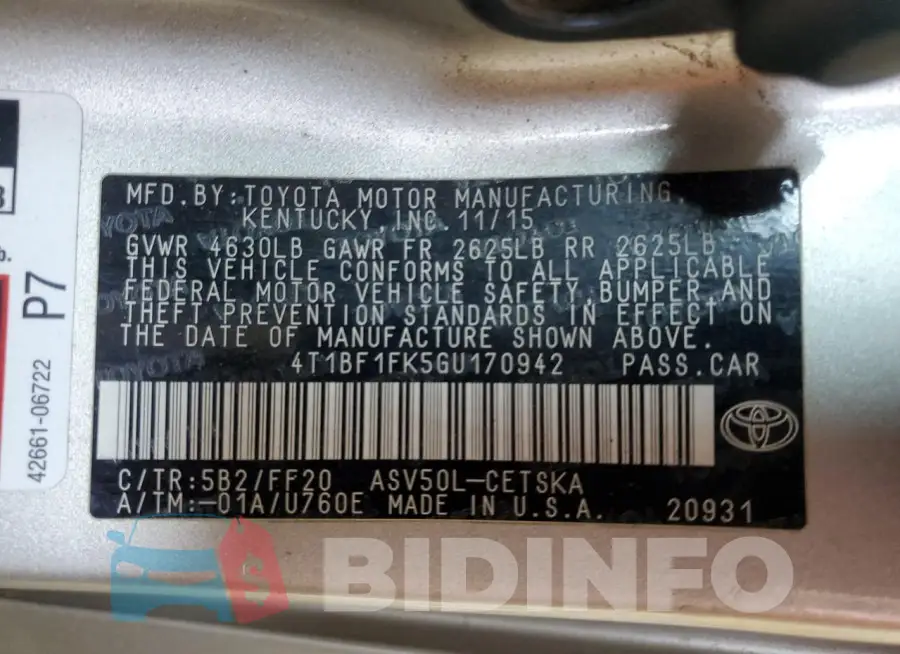 4T1BF1FK5GU170942 Photo# 13