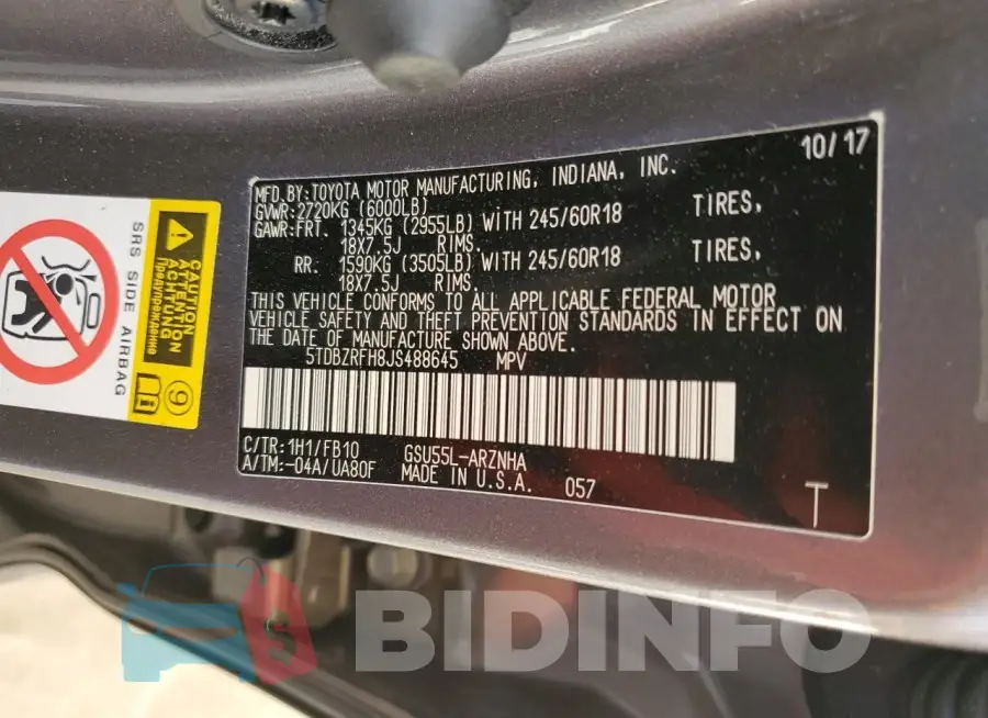 5TDBZRFH8JS488645 Photo# 14