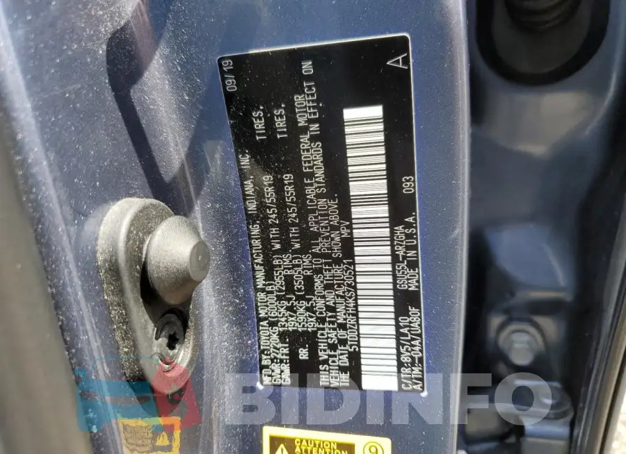 5TDDZRFH4KS730521 Photo# 13