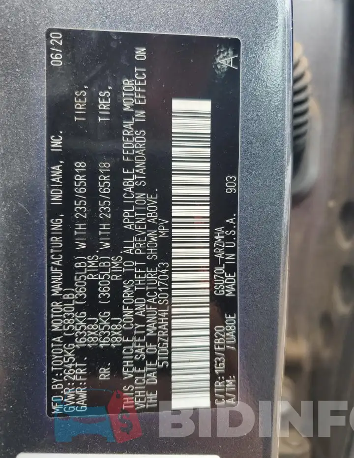 5TDGZRAH4LS017043 Photo# 13