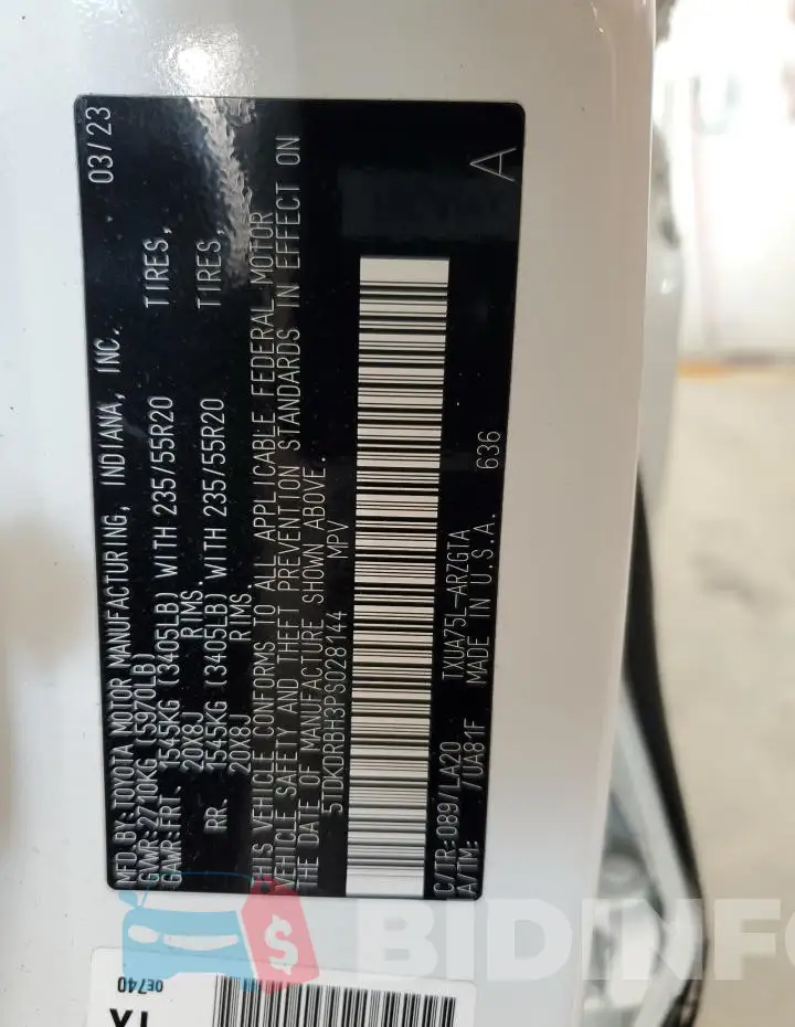 5TDKDRBH3PS028144 Photo# 14