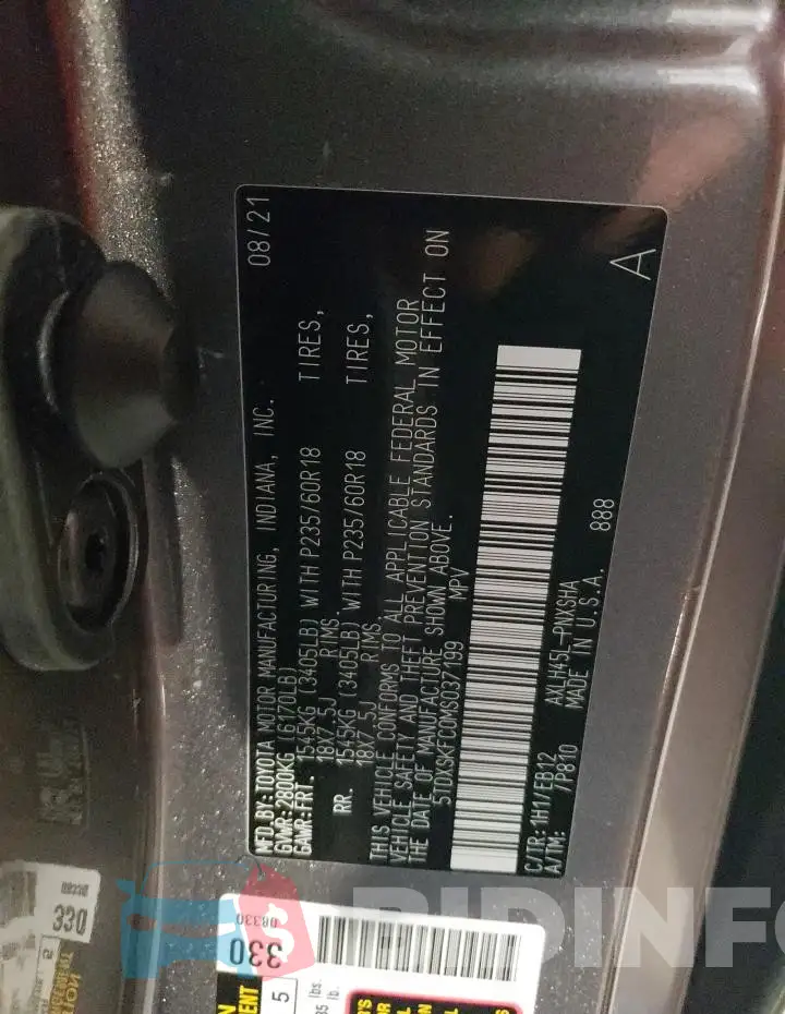 5TDXSKFC0MS037199 Photo# 13