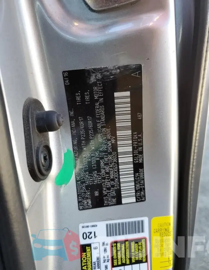 5TDYK3DCXGS736020 Photo# 13