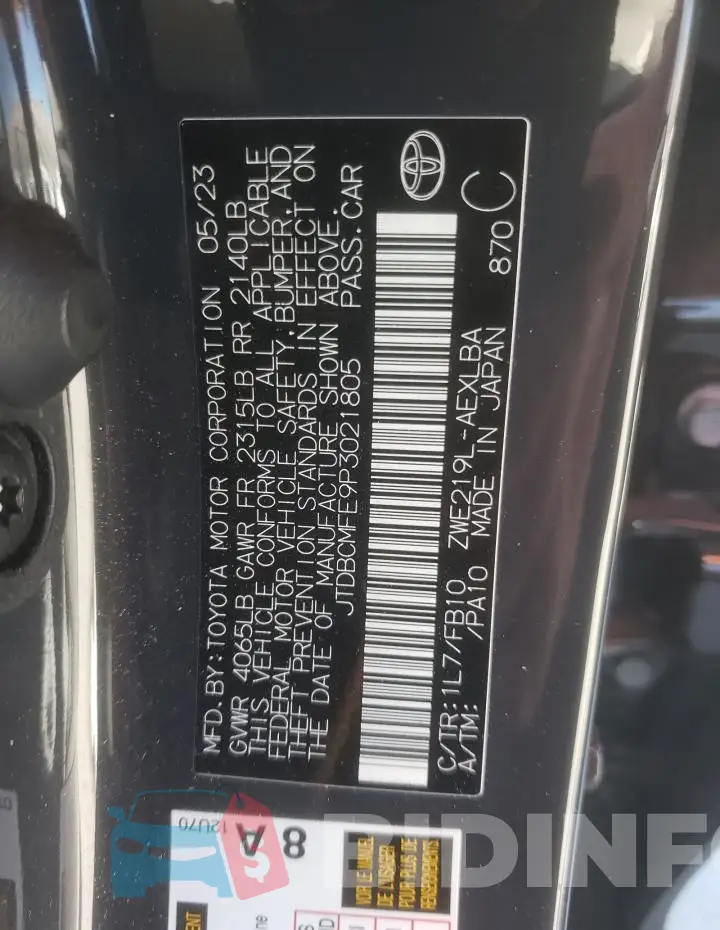 JTDBCMFE9P3021805 Photo# 13