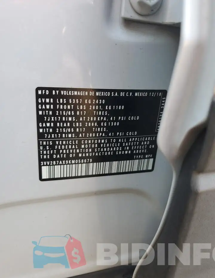 3VV2B7AX9KM058679 Photo# 13
