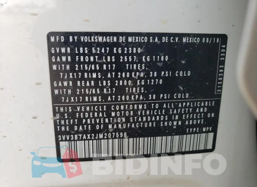 3VV3B7AX2JM207596 Photo# 13